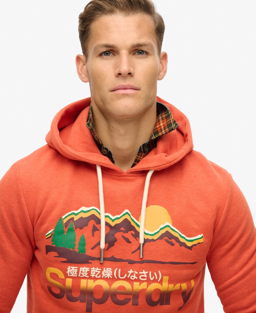 mens Great Outdoors Graphic Hoodie in Rust Orange Marl