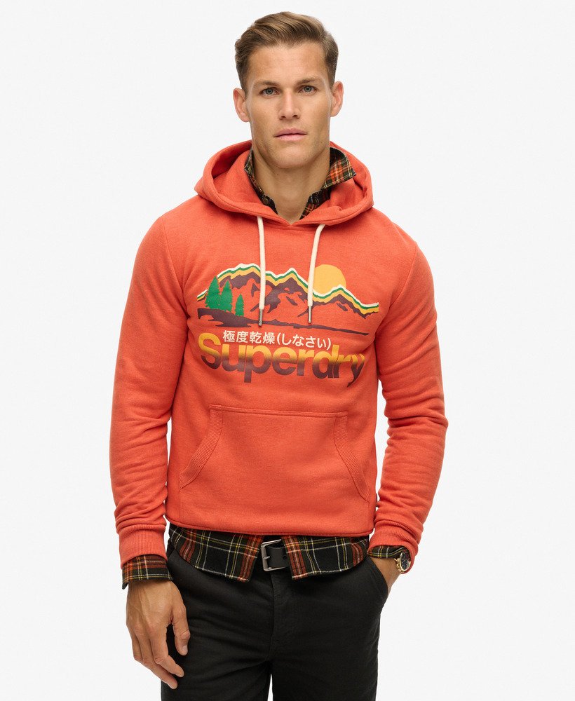 mens Great Outdoors Graphic Hoodie in Rust Orange Marl