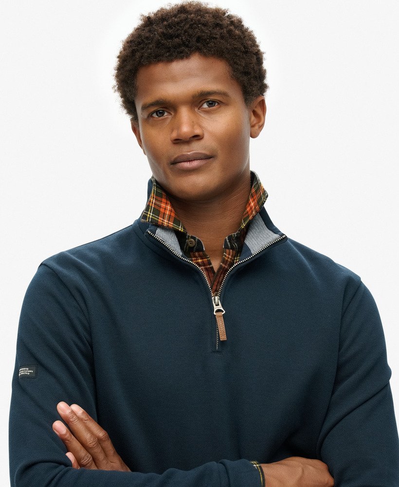mens Core Pique Half Zip Sweatshirt in Eclipse Navy | Superdry UK