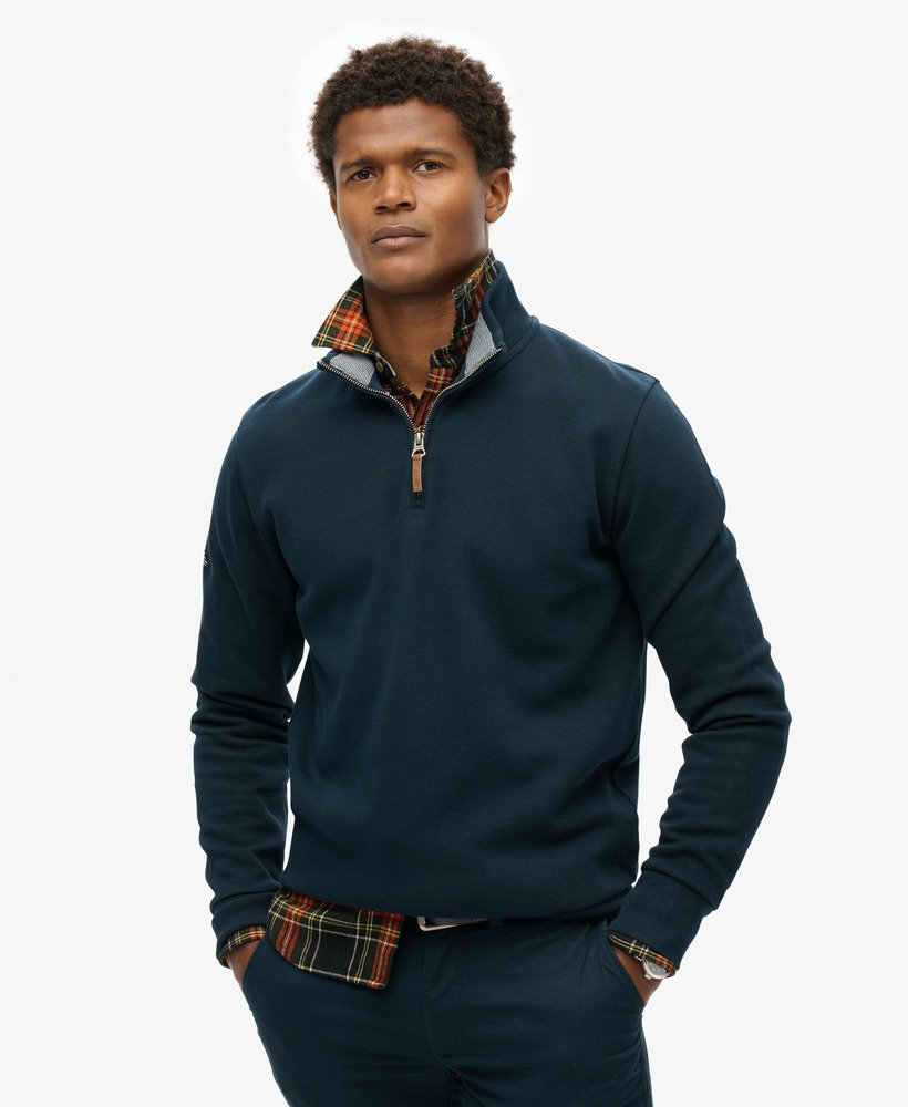 バーカ mens Core Pique Half Zip Sweatshirt in Eclipse Navy | Superdry UK
