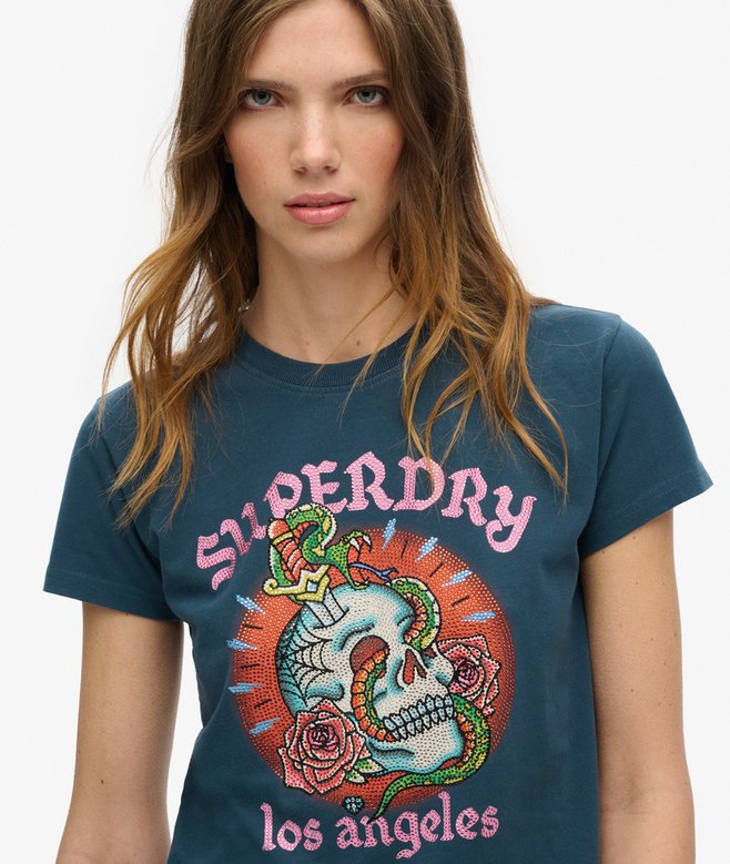 Tattoo Rhinestone Fitted T-Shirt