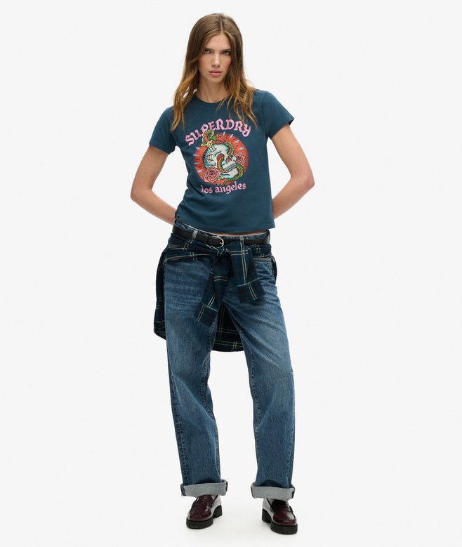 Tattoo Rhinestone Fitted T-Shirt