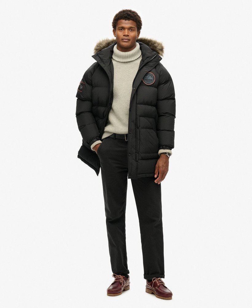 mens Everest Longline Baffled Parka Jacket in JET BLACK | Superdry US