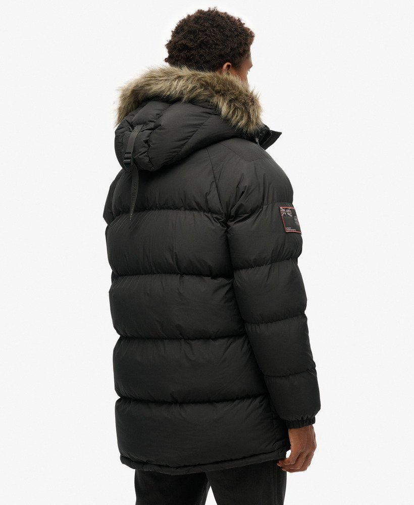mens Everest Longline Baffled Parka Jacket in JET BLACK | Superdry