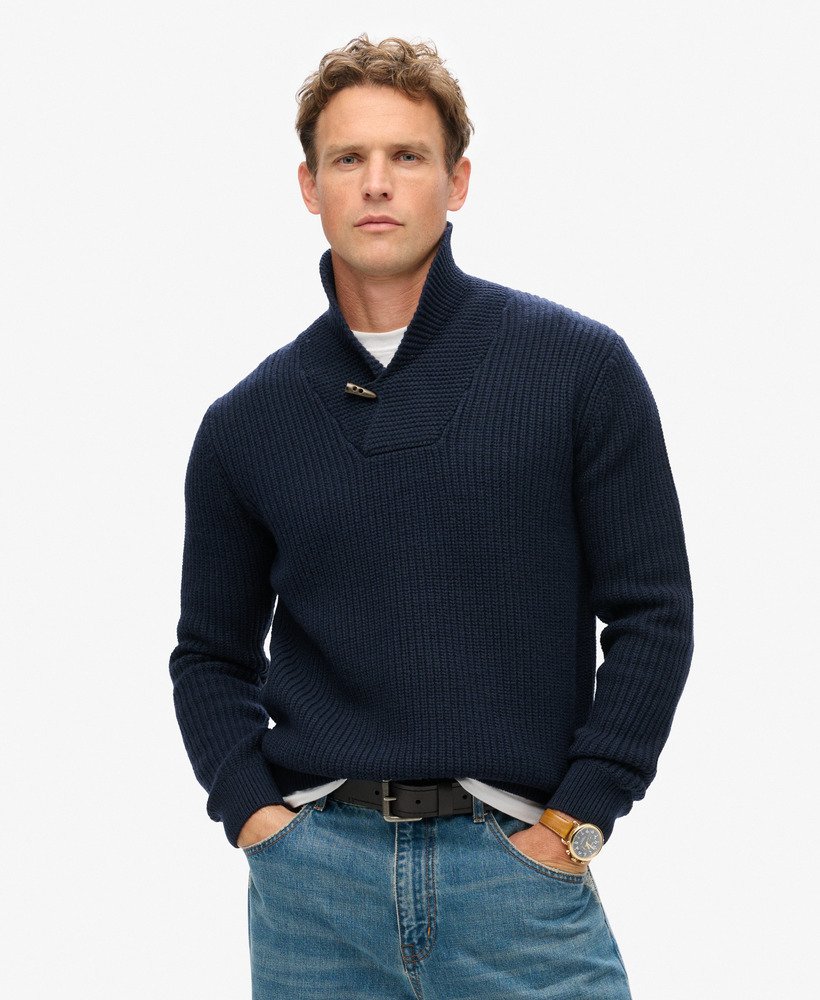 mens The Merchant Store - Shawl Neck Jumper in Navy | Superdry UK