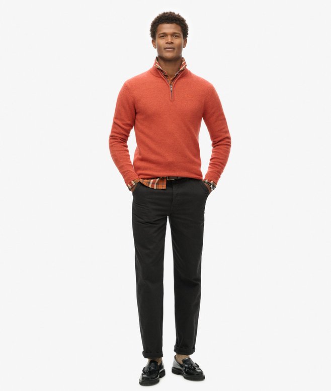 Heren Gebreide Essential trui met borduursel en halve rits in autumnal orange | NL