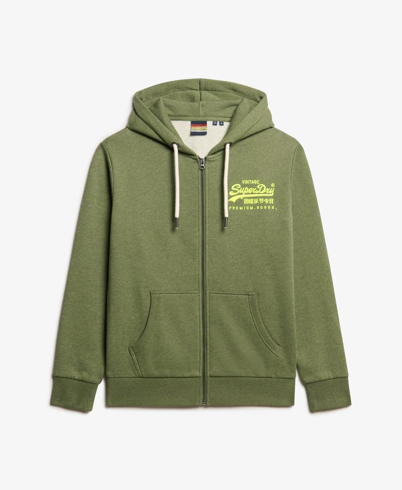 【SUPERDRY】Neon Vintage Logo ジップ パーカー mens Neon Vintage Logo Graphic Zip Hoodie in Thrift Olive
