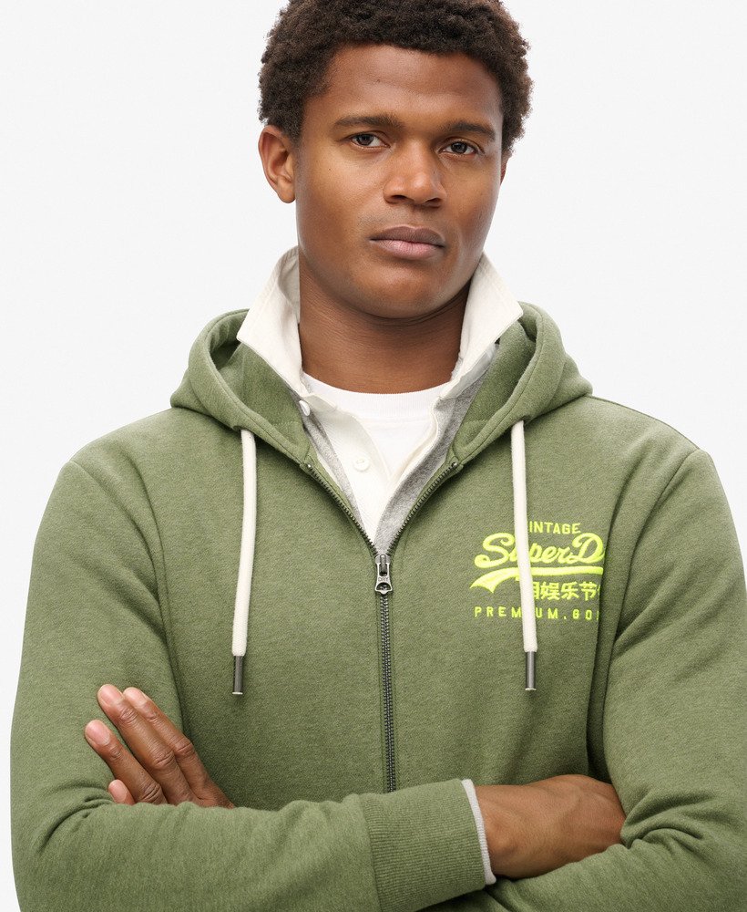 【SUPERDRY】Neon Vintage Logo ジップ パーカー mens Neon Vintage Logo Graphic Zip Hoodie in Storm Grey