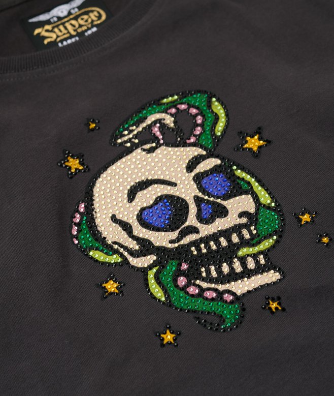 Small Tattoo Rhinestone Fitted T-Shirt