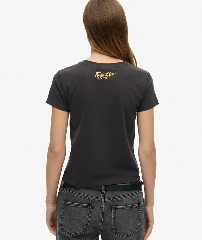 Small Tattoo Rhinestone Fitted T-Shirt