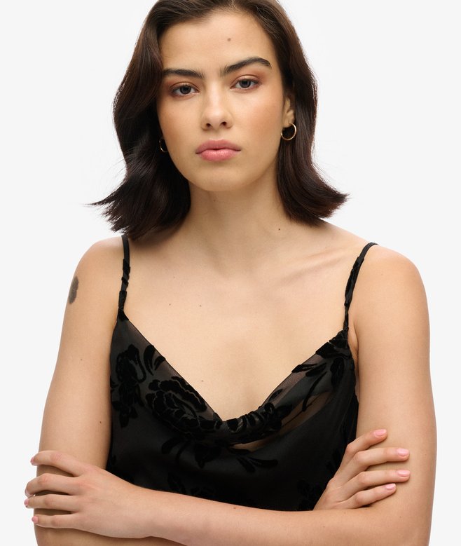 Devore Cowl Neck Midi Slip Dress