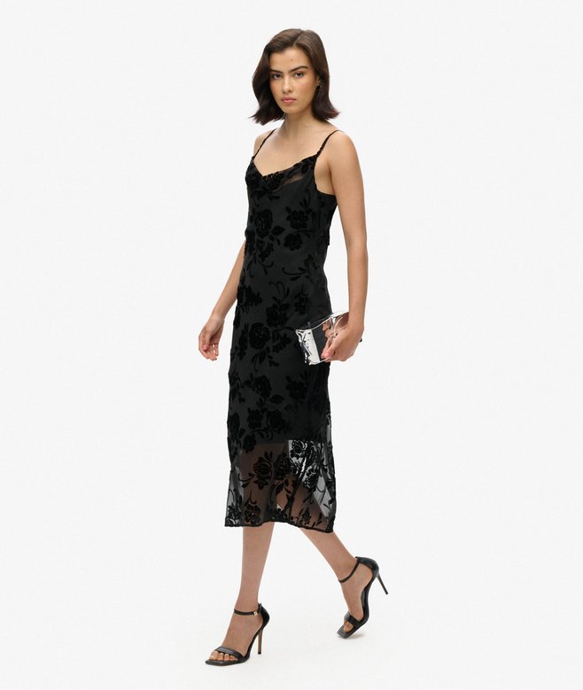 Devore Cowl Neck Midi Slip Dress