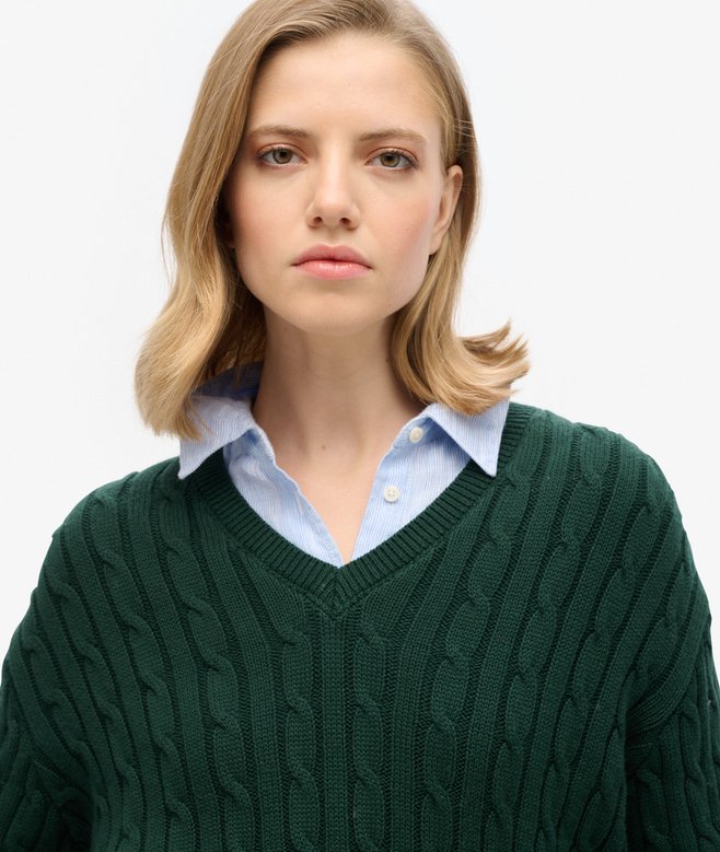 Oversized V Neck Cable Jumper