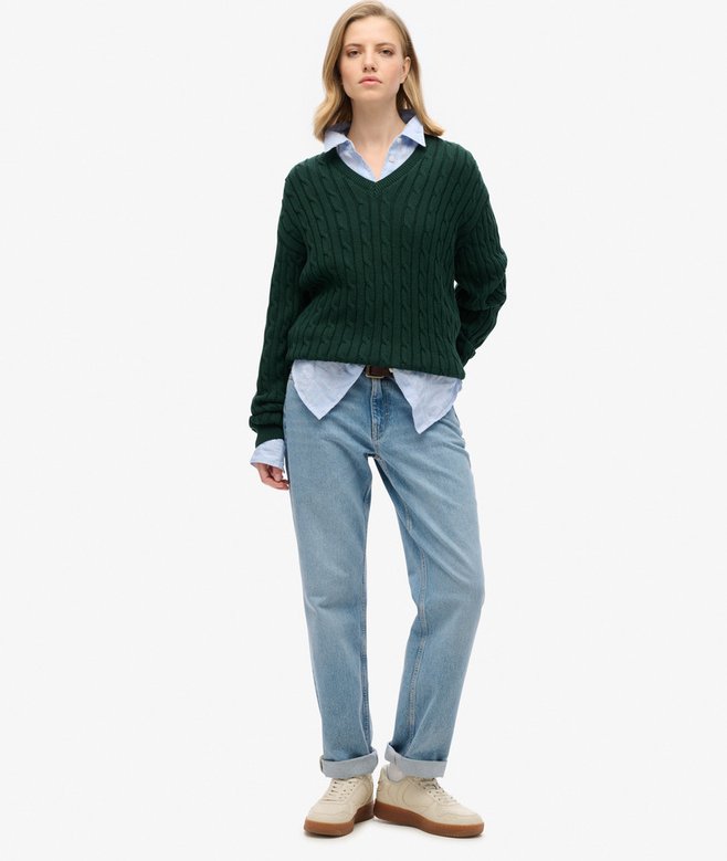 Oversized V Neck Cable Jumper