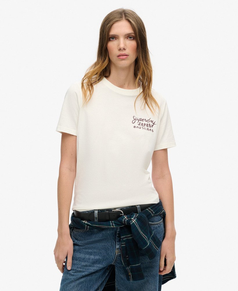 womens Tokyo Rhinestone Relaxed T-Shirt in OFF WHITE | Superdry UK