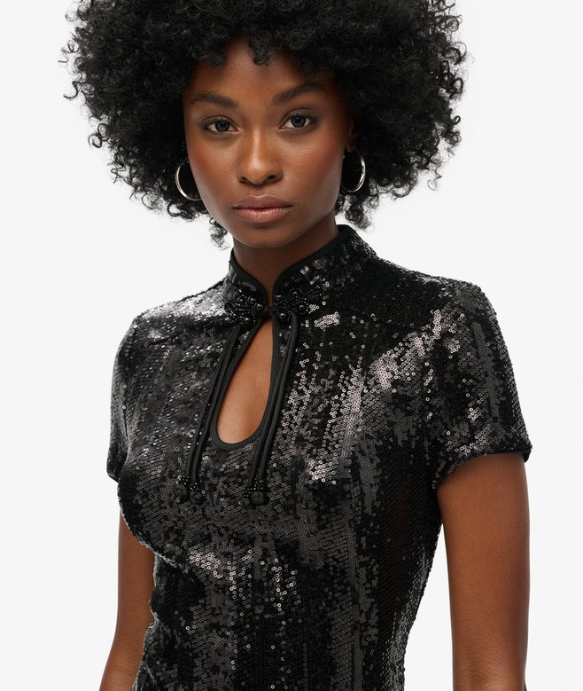 Mandarin Sequin Mini Dress