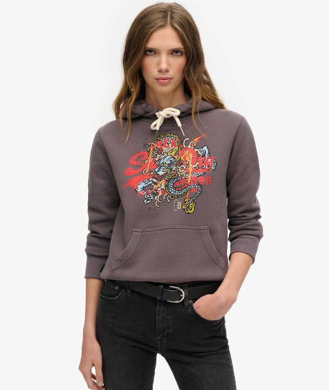 Damenmode Superdry Pullover Damen Glitzer Tokyo Hoodie Mit Vintage