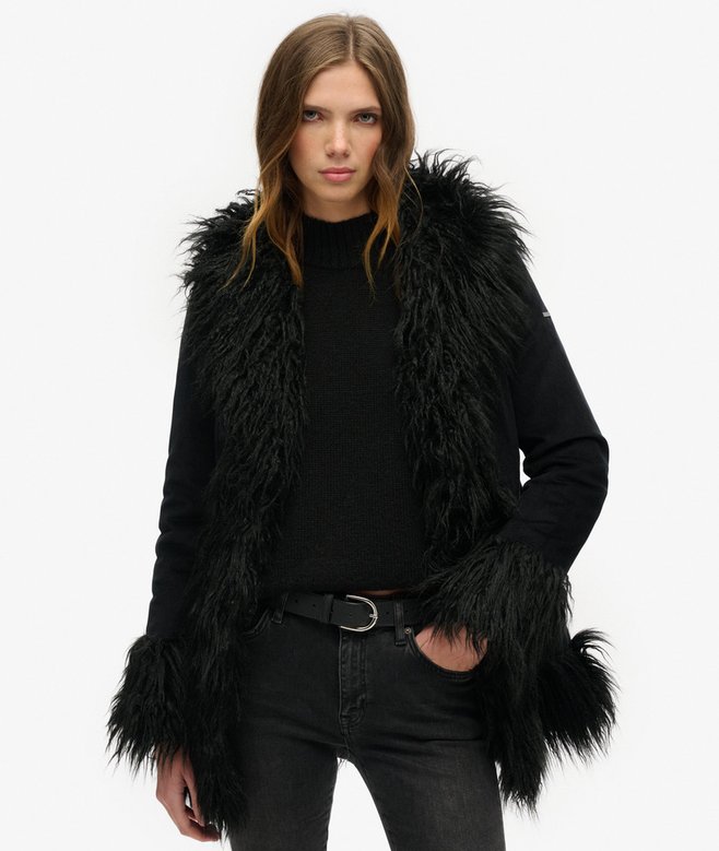 LOOXS little imitatiebont winterjas met hartjes zwart/wit