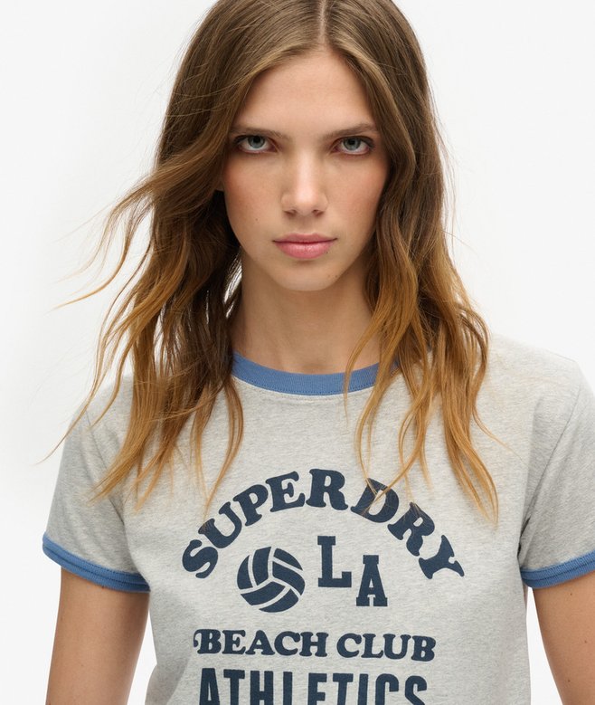 Superdry Maglietta Donna Athletic Essentials Beach Graphic Ringer: Taglio Slim, Girocollo E Dettagli A Contrasto Per Un Look Sportivo-Spensierato - 5