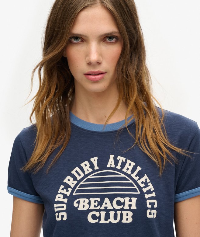 Athletic Essentials Beach Graphic Ringer T-Shirt