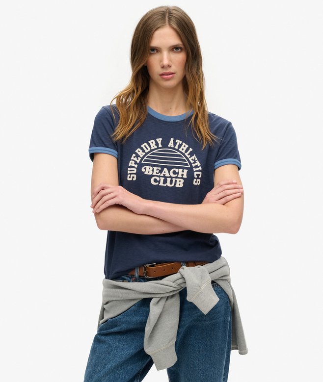 Athletic Essentials Beach Graphic Ringer T-Shirt