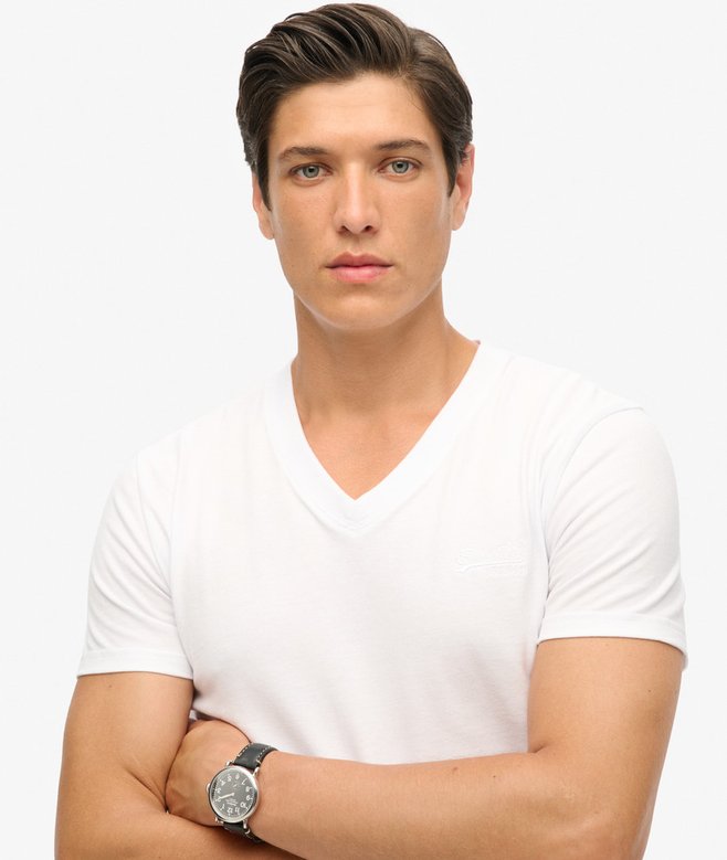 Organic Cotton Embroidered Logo V Neck T-Shirt