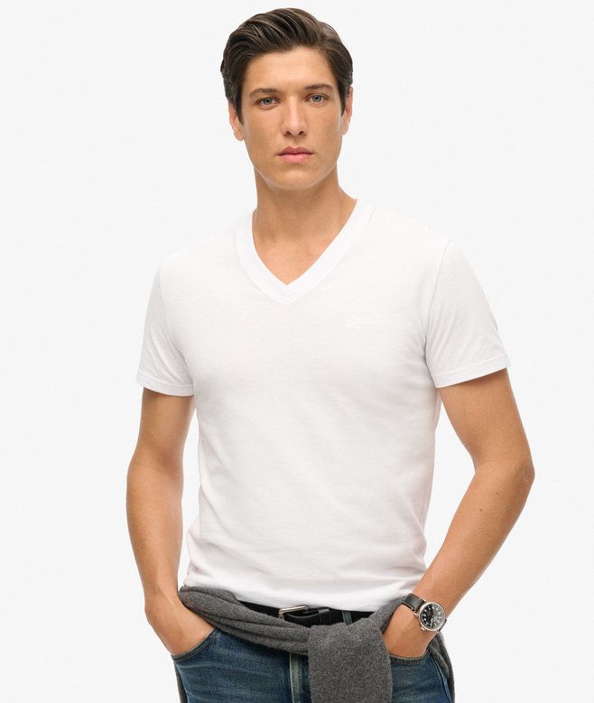 Organic Cotton Embroidered Logo V Neck T-Shirt