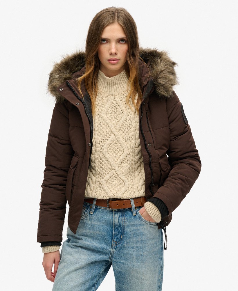 womens Everest Hooded Bomber Jacket in Java Brown | Superdry CA-EN