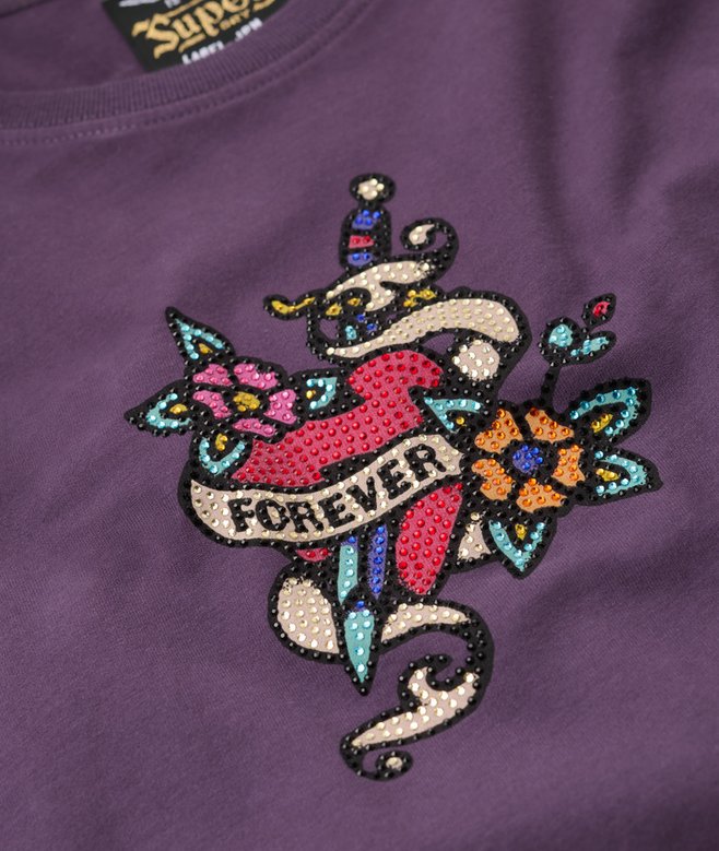 Small Tattoo Rhinestone Fitted T-Shirt