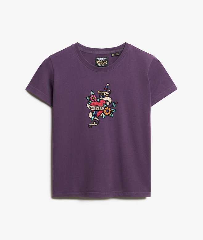 Small Tattoo Rhinestone Fitted T-Shirt