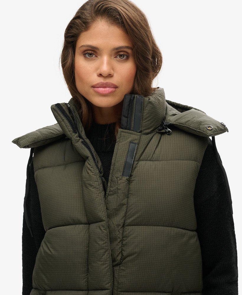 Superdry Gilet Lungo Con Cappuccio Per Donna – Modello Hooded Ripstop Longline, Colori Black Grid E Khaki Grid - 5