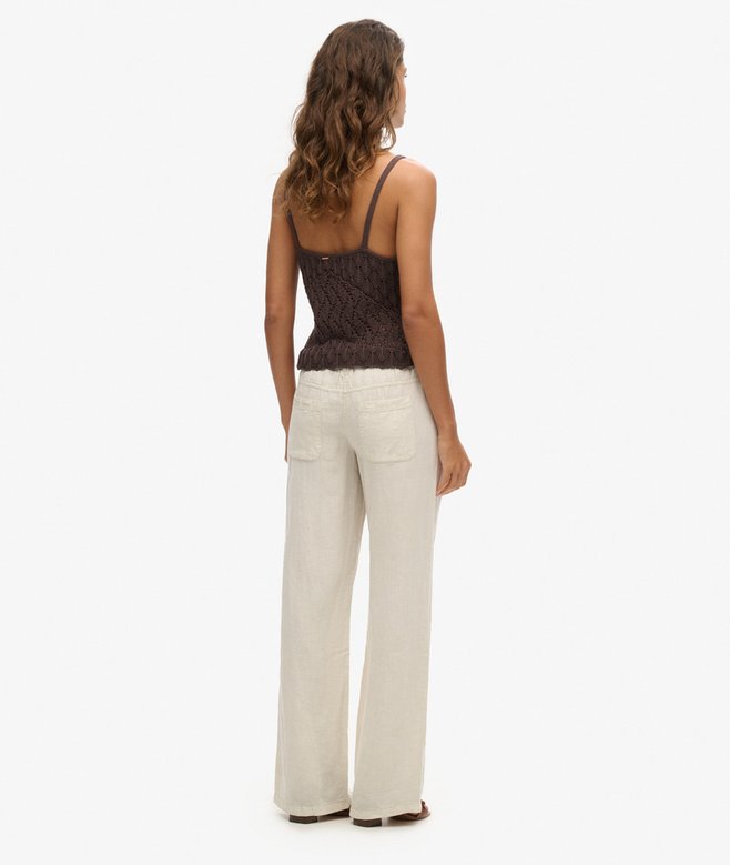 Katoenen linnen damesbroek, linnen broek voor dames, UK cropped broek, elastisch