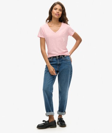 Strukturiertes T-Shirt mit V-Ausschnitt und Stickerei Image 2