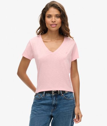 Strukturiertes T-Shirt mit V-Ausschnitt und Stickerei Image 1