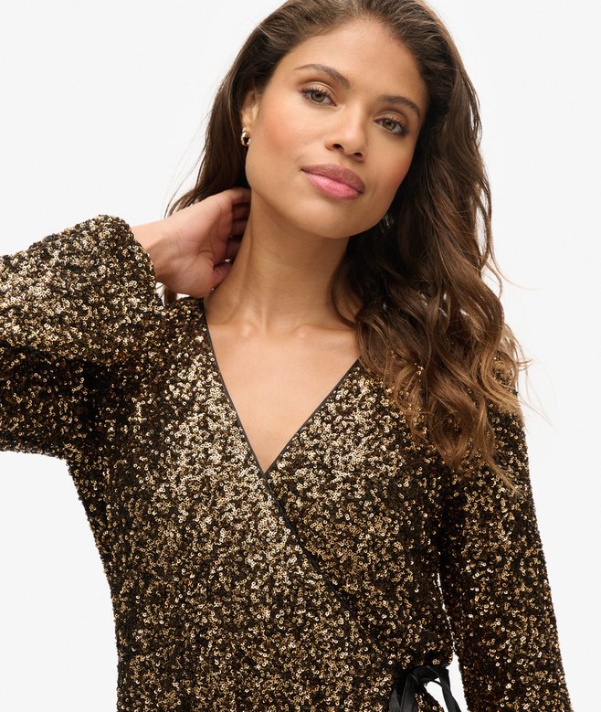 Sequin Wrap Mini Dress