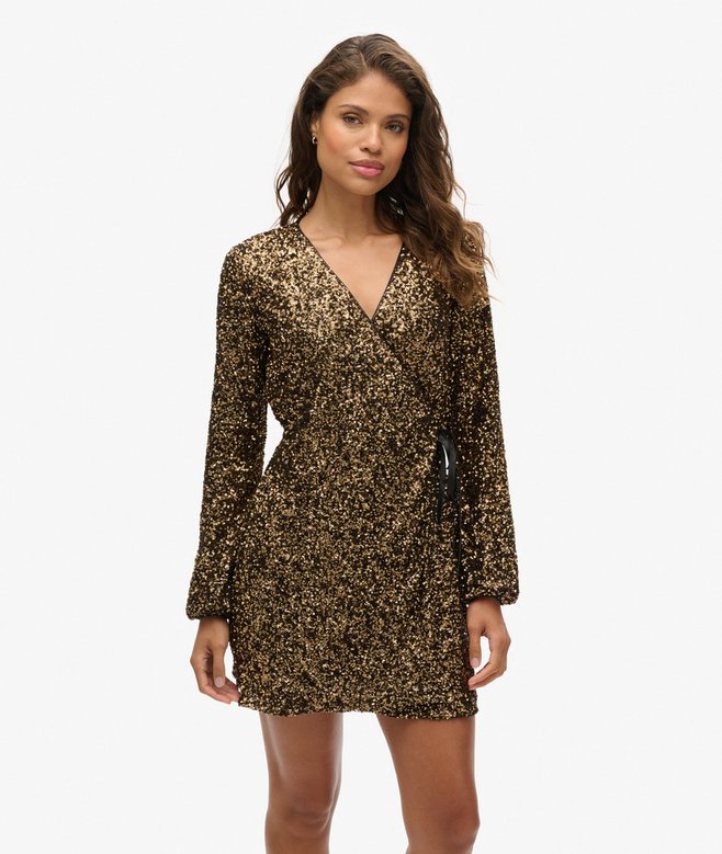 Sequin Wrap Mini Dress