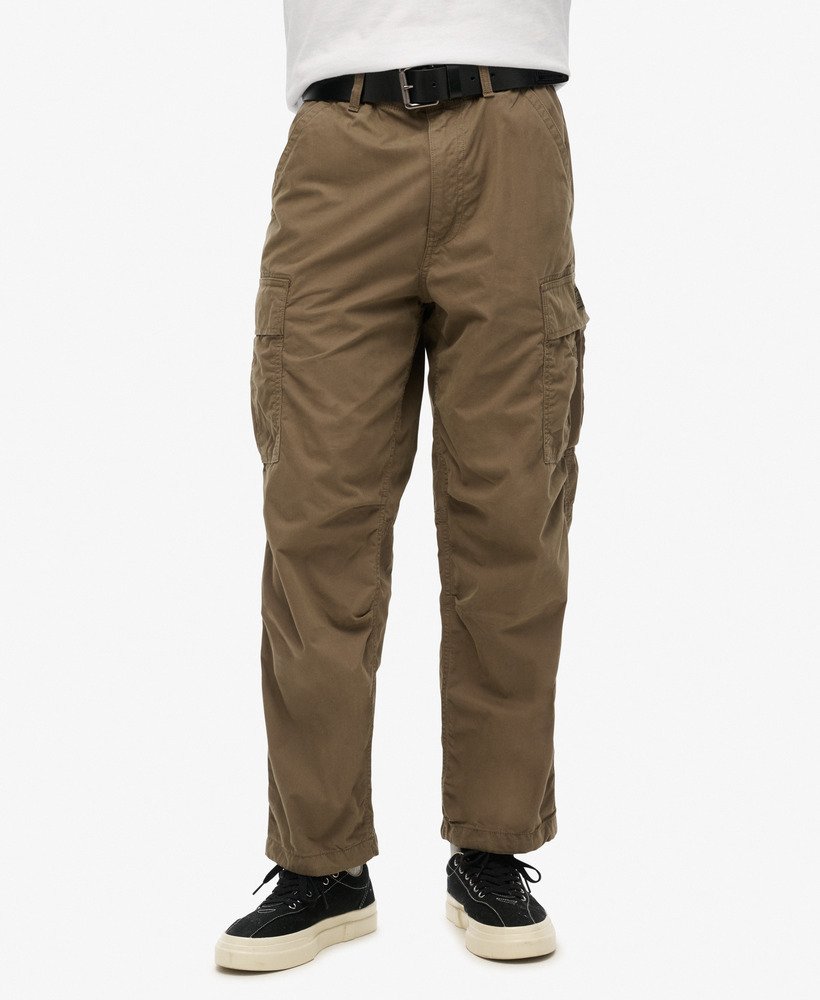 mens Organic Cotton Vintage Parachute Cargo Pants in Dark Khaki