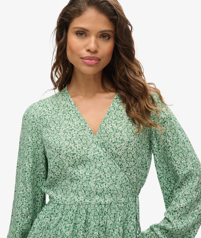 Printed Long Sleeve Wrap Mini Dress