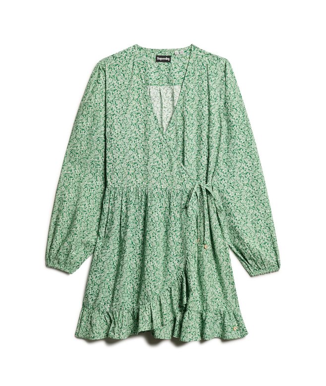Printed Long Sleeve Wrap Mini Dress