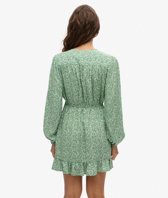 Printed Long Sleeve Wrap Mini Dress