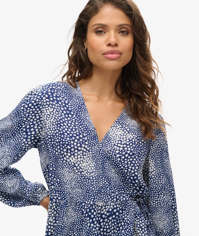 Printed Long Sleeve Wrap Mini Dress