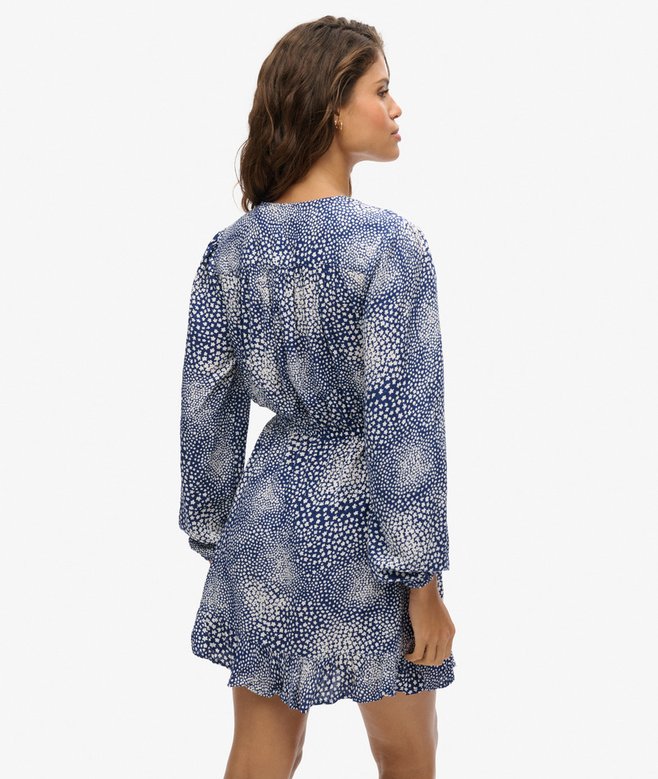Printed Long Sleeve Wrap Mini Dress