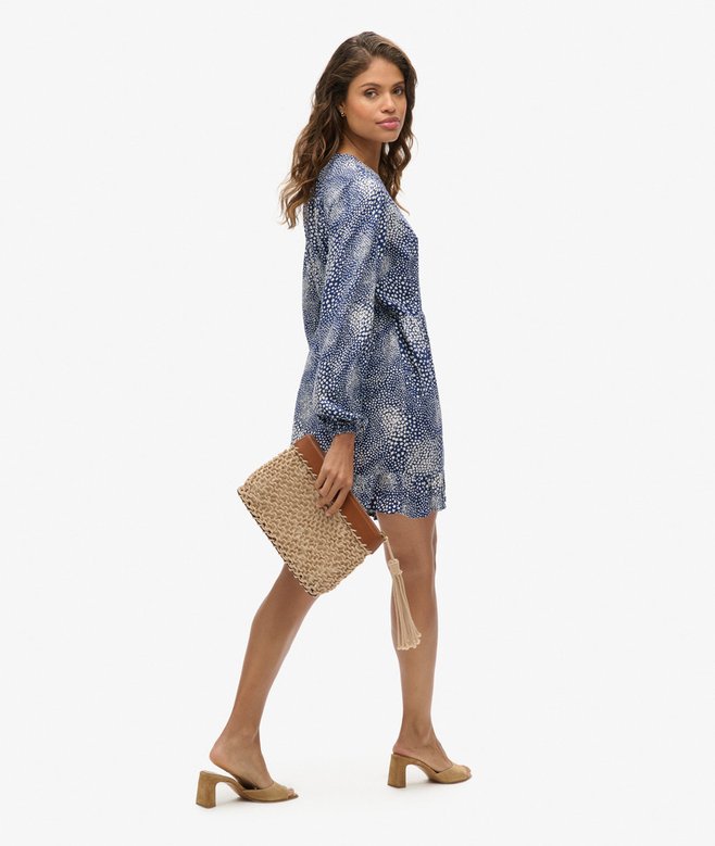 Printed Long Sleeve Wrap Mini Dress
