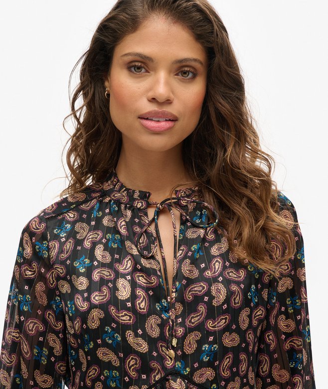 Printed Long Sleeve Metallic Mini Dress
