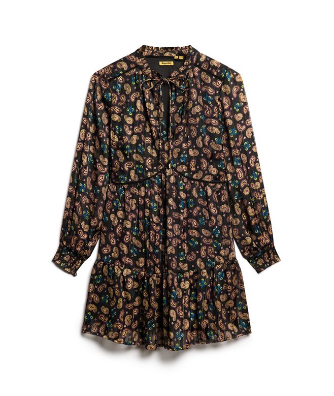 Printed Long Sleeve Metallic Mini Dress