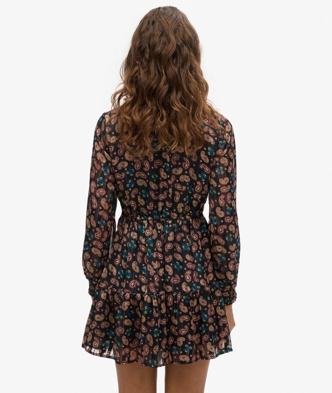 Printed Long Sleeve Metallic Mini Dress