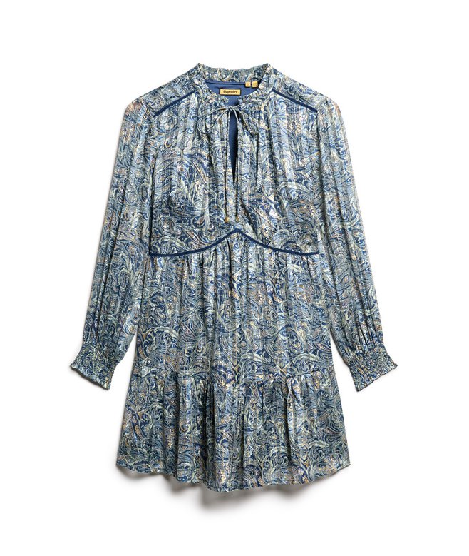 Printed Long Sleeve Metallic Mini Dress