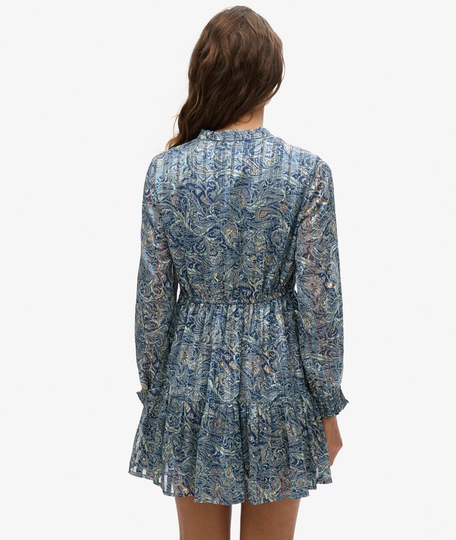 Printed Long Sleeve Metallic Mini Dress