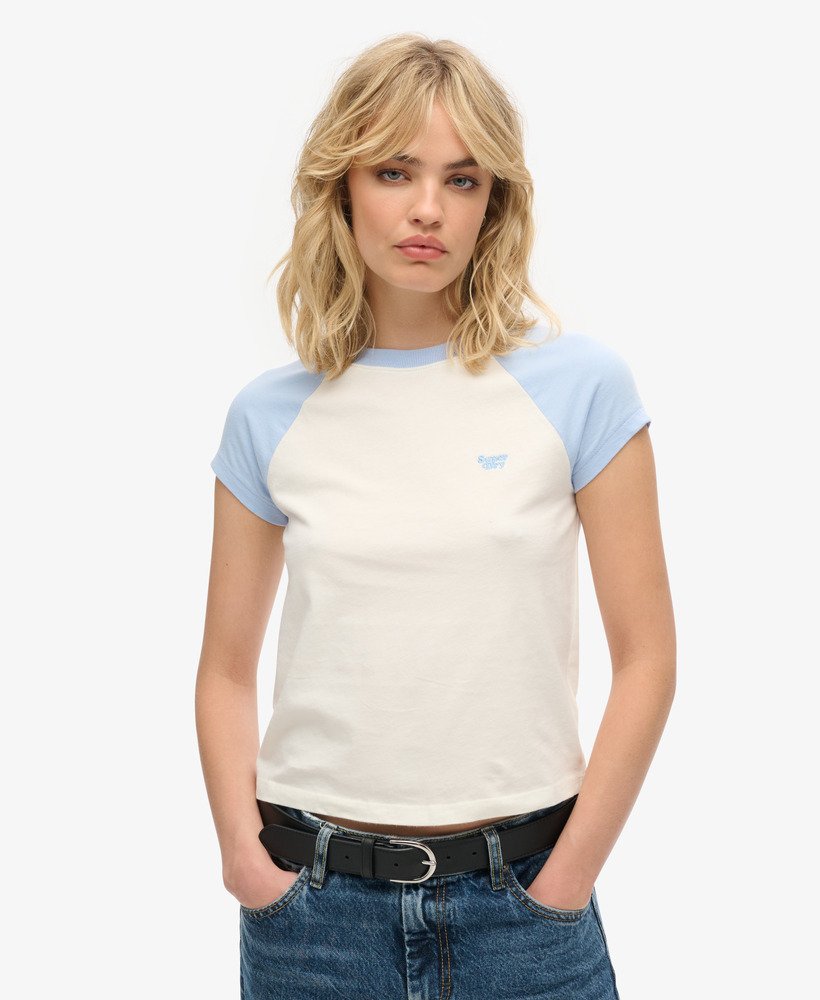womens Organic Cotton Essential Logo Raglan T-Shirt in Off White