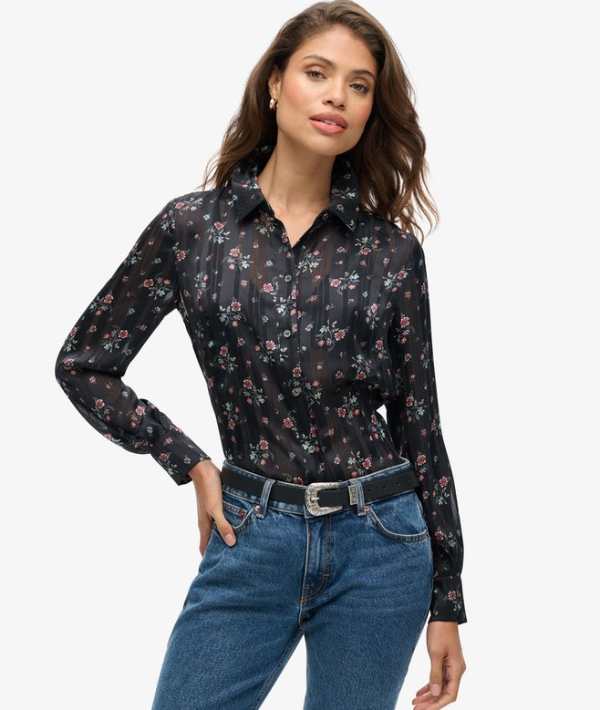 Sheer Sparkle Printed Blouse